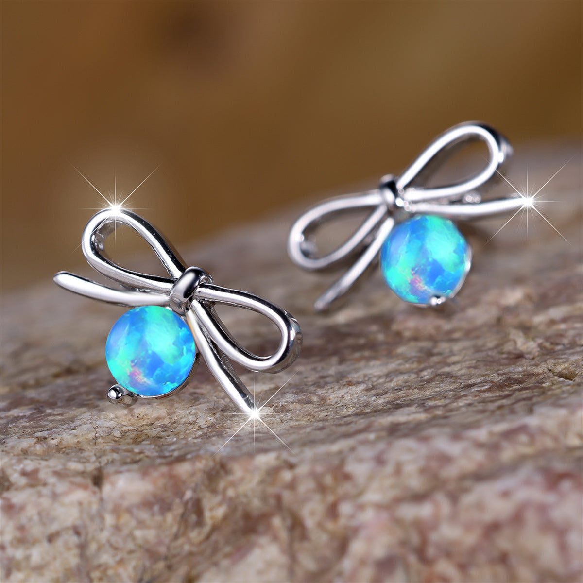 1 Pair Lady Bow Knot Inlay Copper Artificial Gemstones Ear Studs