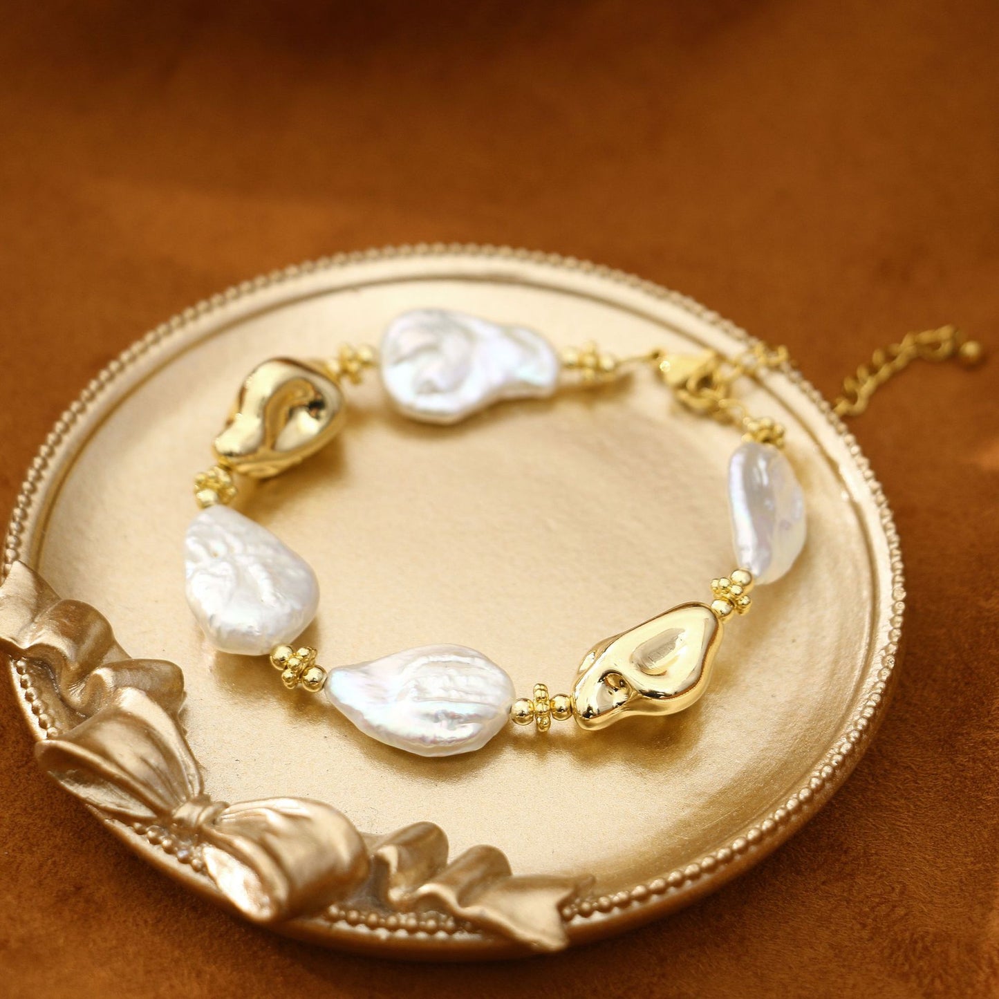 Retro U Shape Freshwater Pearl Copper Beaded Women's Bracelets Necklace