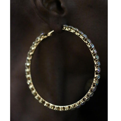 Fashion Big Circle Inlaid Color Rhinestone Hoop Earrings Wholesale