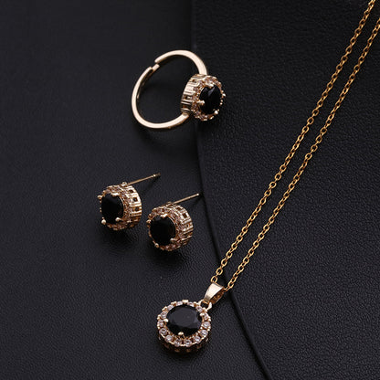 3 Pieces Fashion Round Titanium Steel Copper Inlay Zircon Women's Jewelry Set