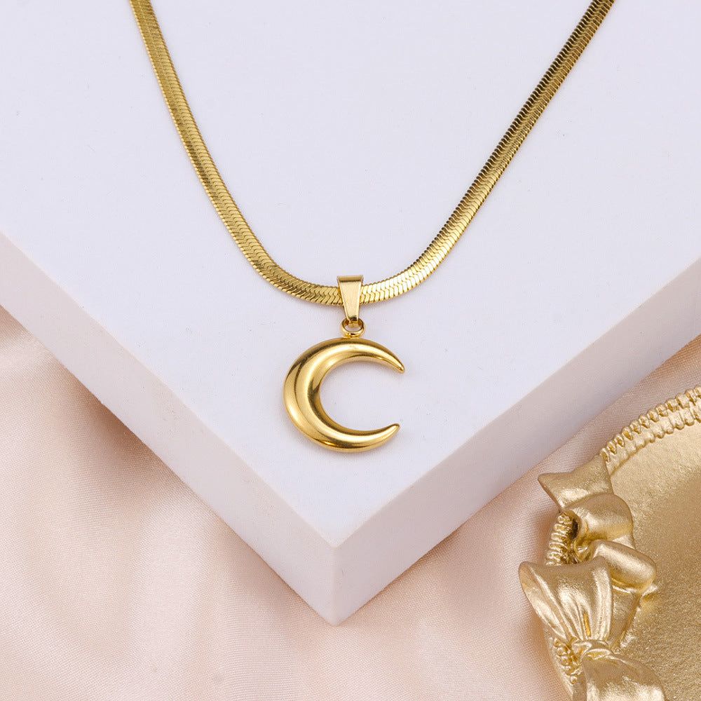 Simple Style Moon Titanium Steel Plating Pendant Necklace 1 Piece