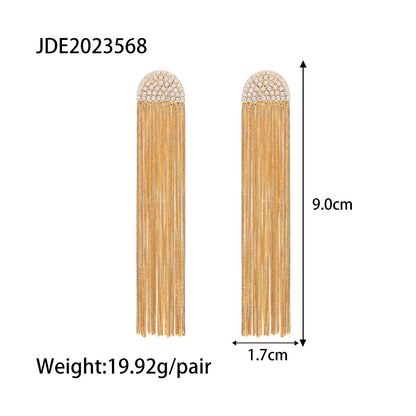 Fashion Tassel Stainless Steel Plating Inlay Artificial Diamond Drop Earrings 1 Pair