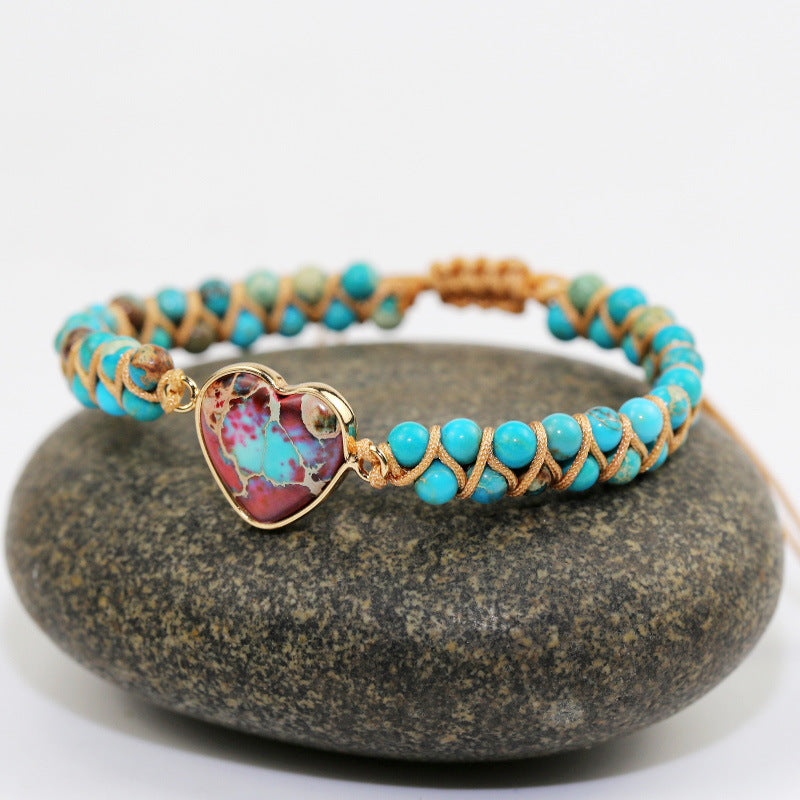Ethnic Style Heart Shape Natural Stone Knitting Bracelets