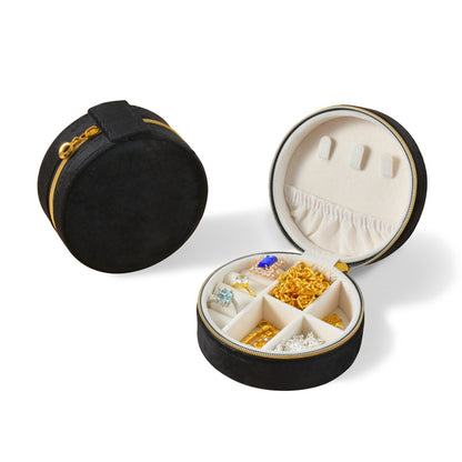 Round Travel Jewelry Storage Box - Jewelry Case for Rings and Small Accessories