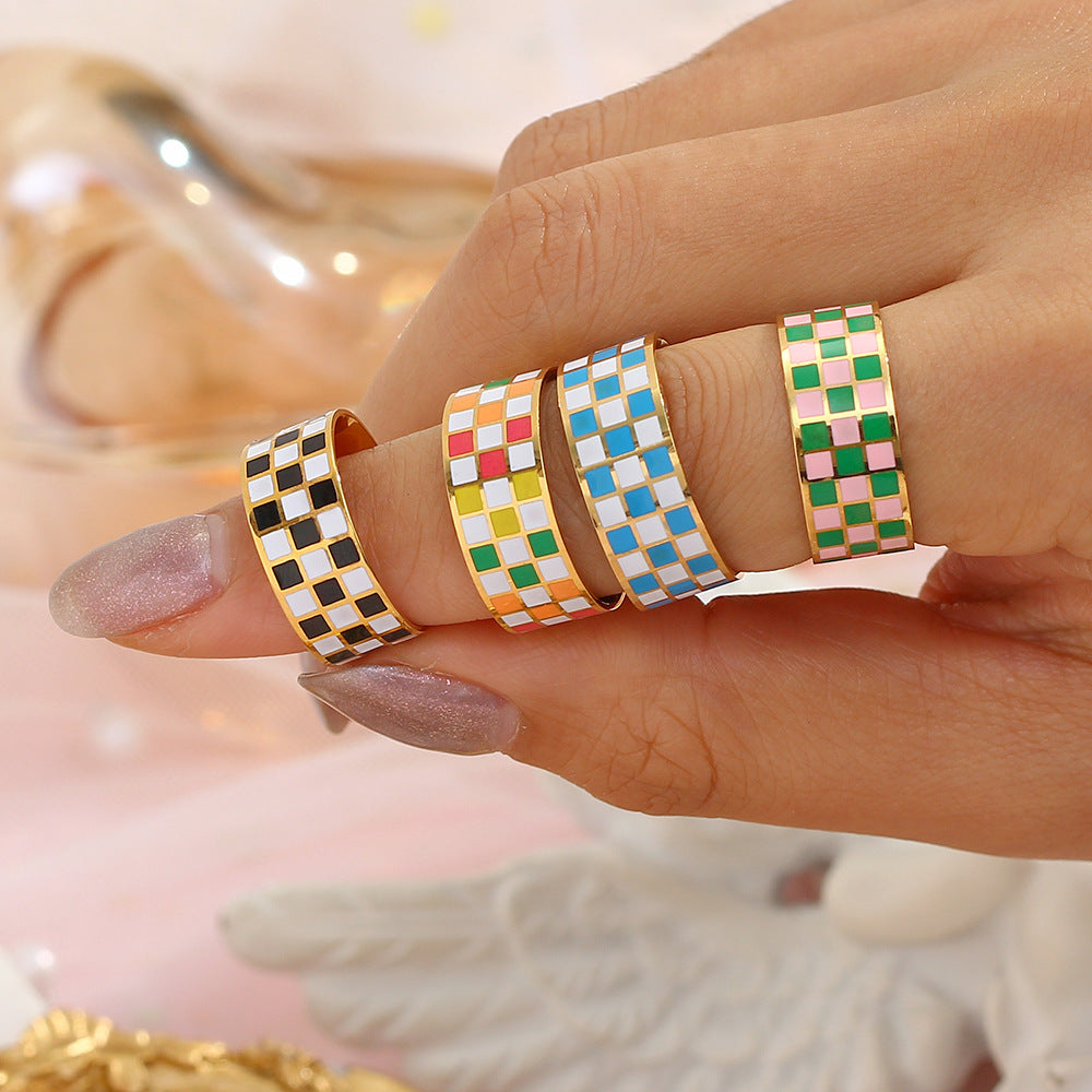 Retro Geometric Plaid Stainless Steel Rings Stainless Steel Rings