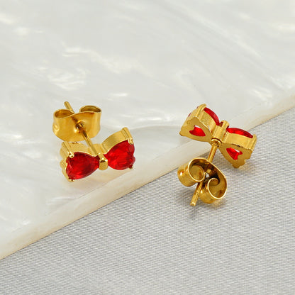 1 Pair Simple Style Bow Knot Plating Inlay Stainless Steel Zircon Ear Studs