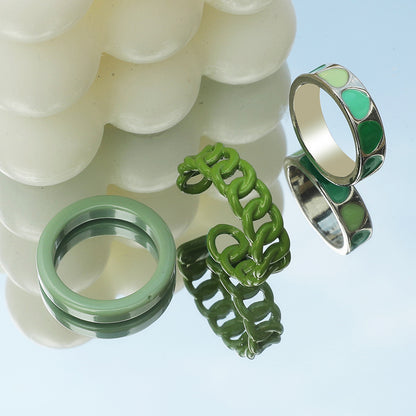 Cross-border New Geometric Chain Ring Three-piece Set Simple Resin Love Joint Ring Ring Tail Ring