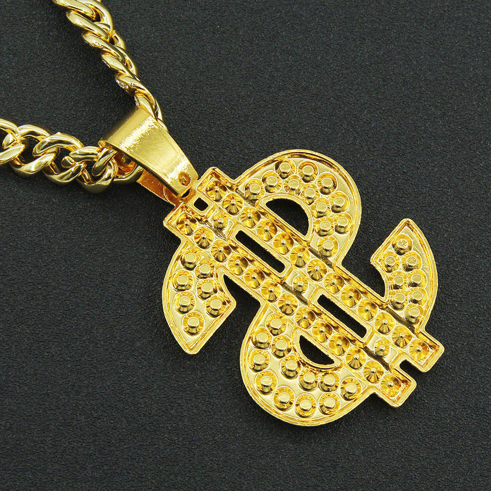 Hip-hop Diamond-studded Dollar Pendant Necklace Trendy Clavicle Chain