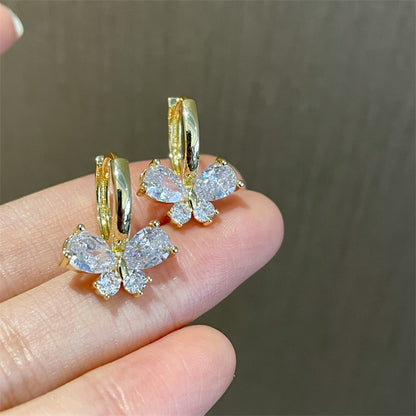1 Pair Sweet Butterfly Copper Plating Zircon Drop Earrings
