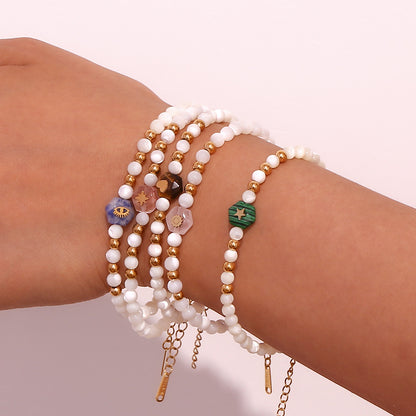 Simple Style Geometric Stainless Steel Artificial Pearl Natural Stone Beaded Plating Women's Bracelets