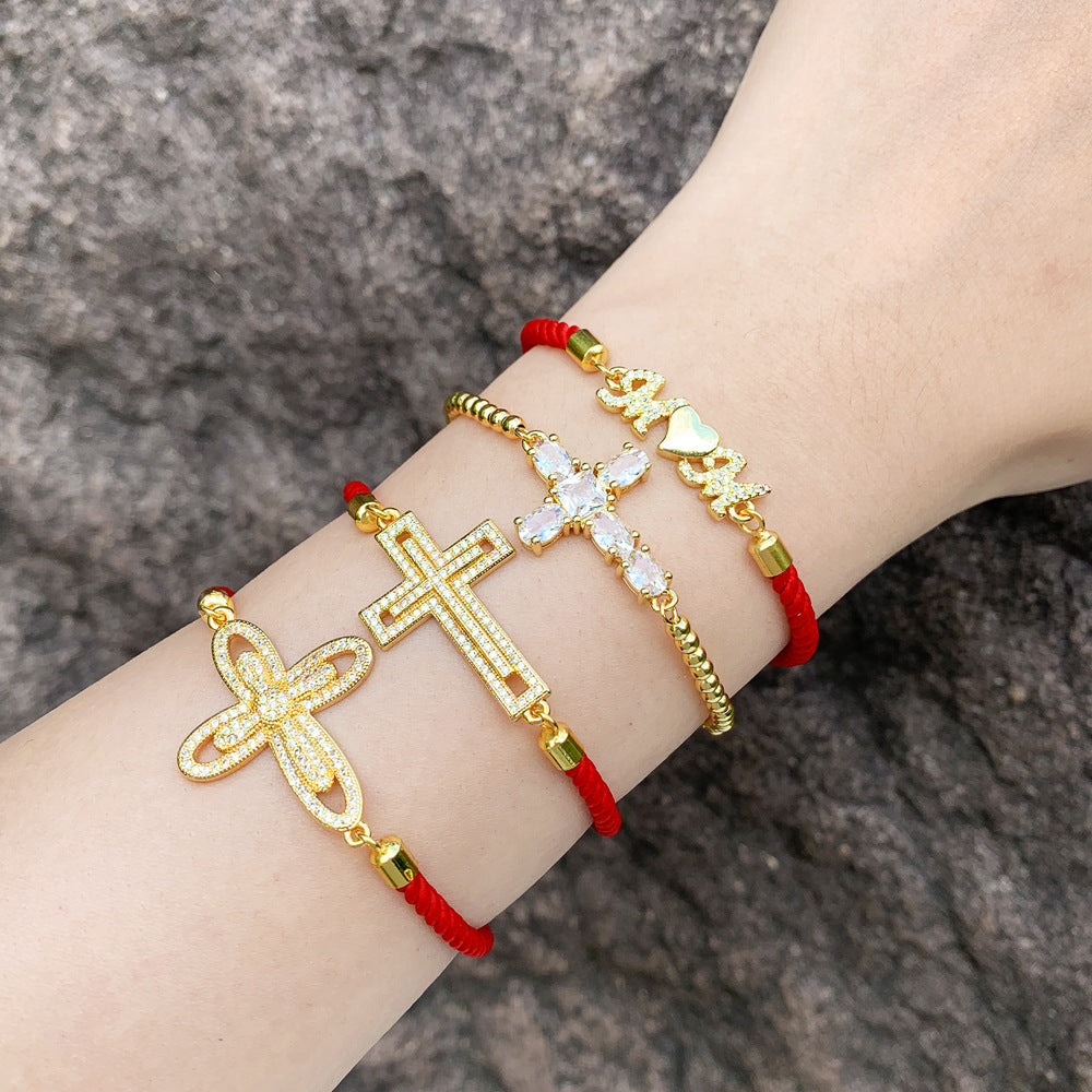 Copper Simple Style Classic Style Cross Inlay Zircon Bracelets