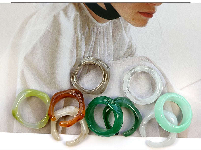 European And American Color Resin Cold Wind Ring Transparent Color Ring Acrylic