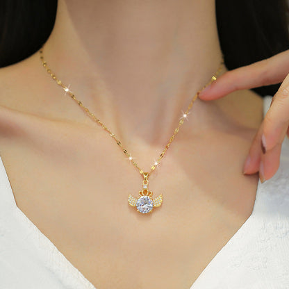 Simple Style Round Stainless Steel Copper Inlay Zircon Pendant Necklace