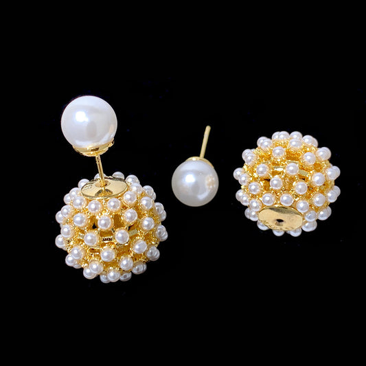 1 Pair Retro Ball Inlay Copper Artificial Pearls Ear Studs