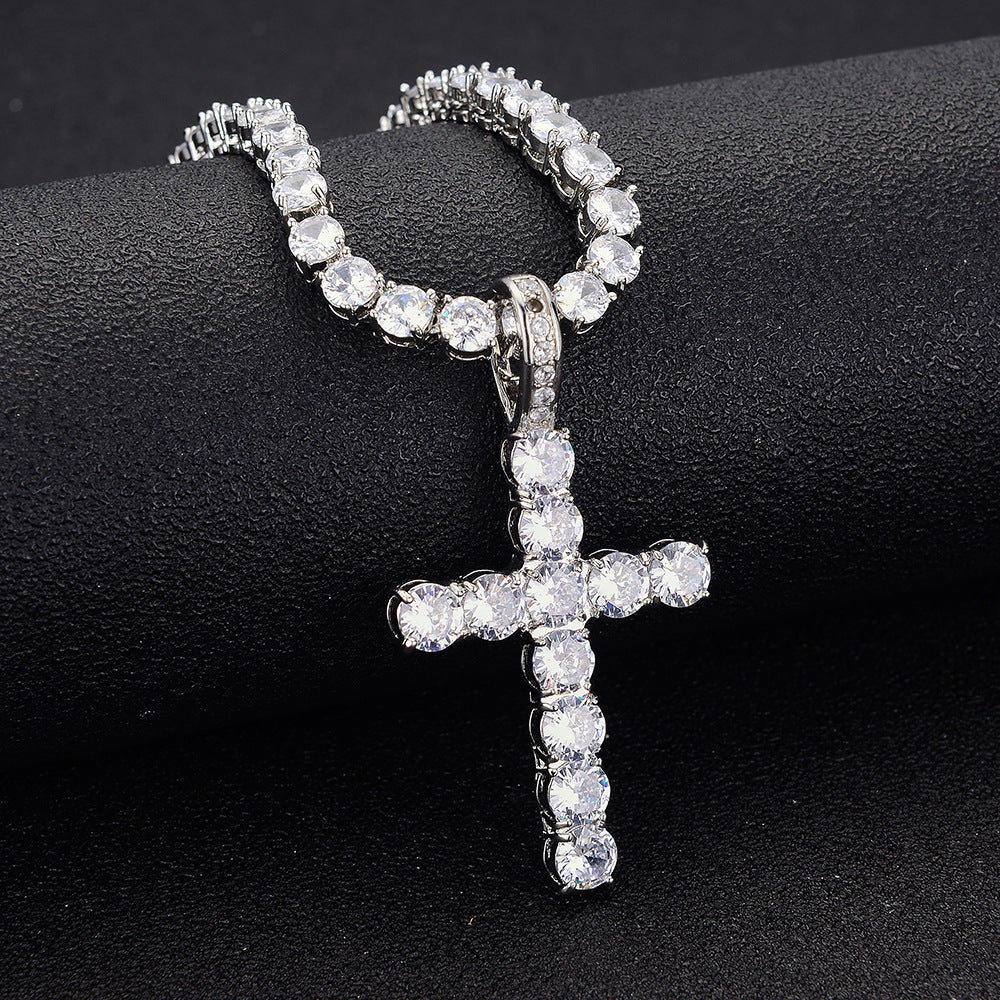 European And American Hip Hop Super Cool Small Zircon Cross Pendant Trend Pop Style Jewelry