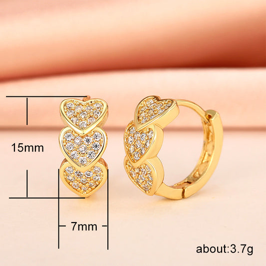 1 Pair Sweet Heart Shape Inlay Copper Zircon Earrings