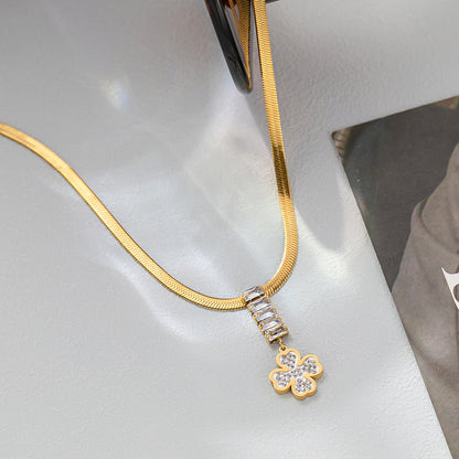 Elegant Simple Style Geometric Snake Titanium Steel Plating Inlay Zircon Pendant Necklace
