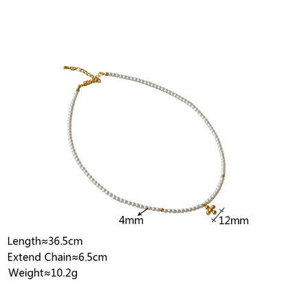 Casual Cross Artificial Crystal Artificial Pearl Copper Beaded Plating Pendant Necklace