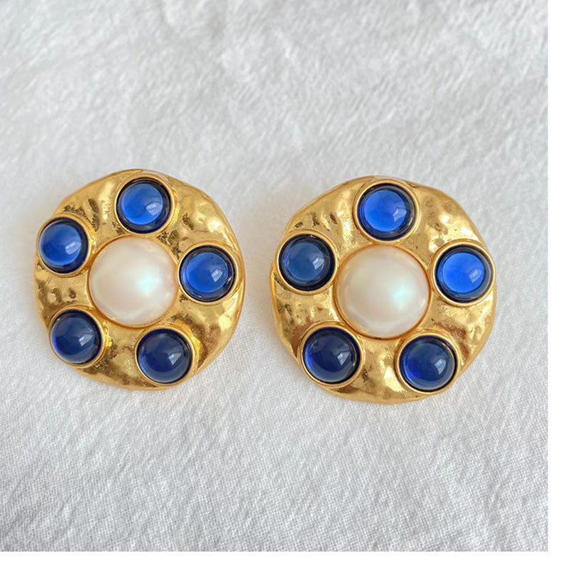 Retro Round Alloy Plating Inlay Glass Pearl Women's Ear Studs 1 Pair