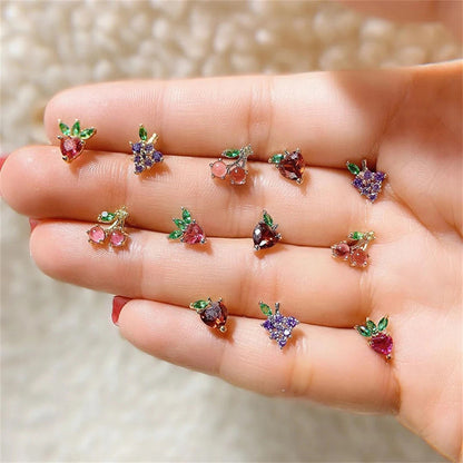 Fruit Vegetable Stud 18k Real Gold Color Zirconium Copper Earrings