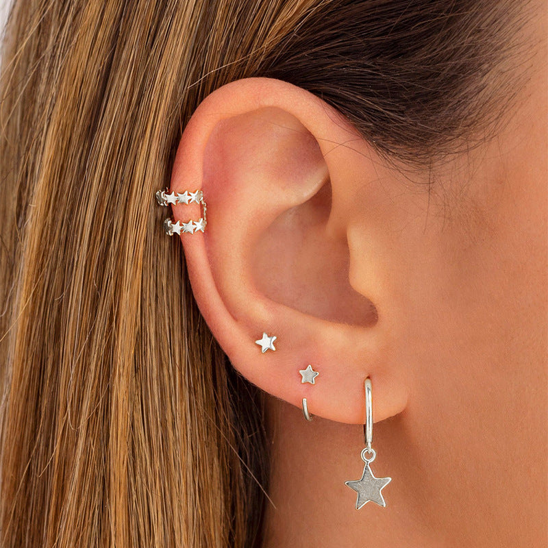 Fashion Geometric Star Moon Copper Plating Artificial Rhinestones Earrings 1 Set