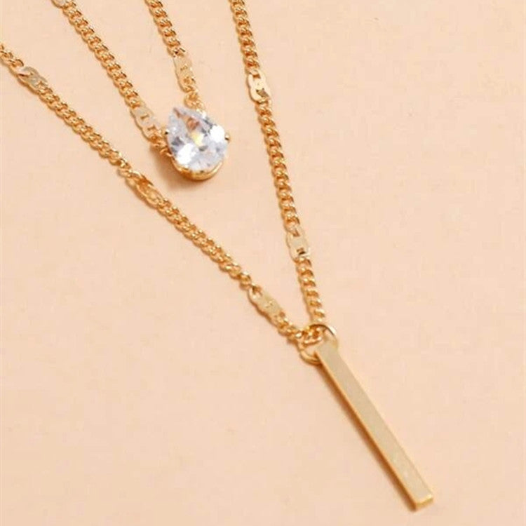 Elegant Lady Water Droplets Alloy Plating Inlay Rhinestones Women's Layered Necklaces