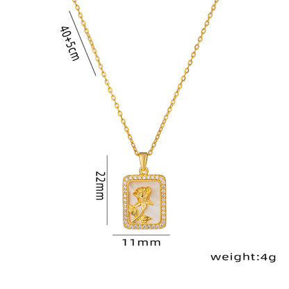 Titanium Steel Simple Style Rose Rectangle Plating Inlay Shell Zircon Pendant Necklace