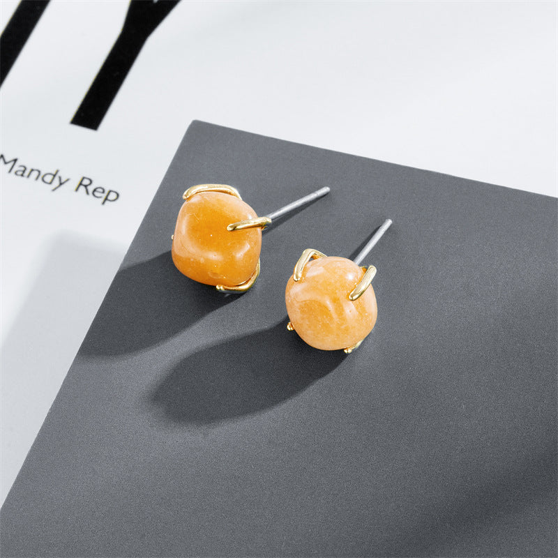 European and American fashion trend earrings creative design exquisite stone earrings temperament light luxury retro natural stone earrings