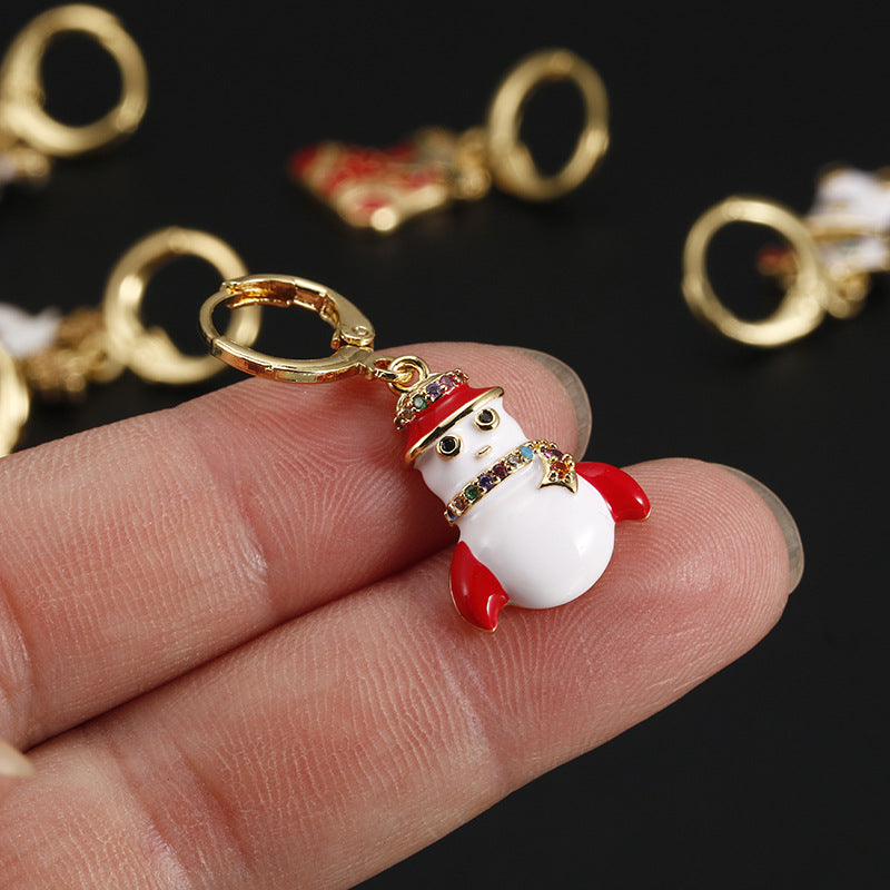 Cute Christmas Tree Santa Claus Christmas Socks Copper Enamel Plating Inlay Zircon Drop Earrings 1 Piece