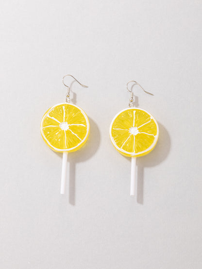 Personality Jewelry Lemon Lollipop Resin Ear Hook Watermelon Fruit Irregular Earrings