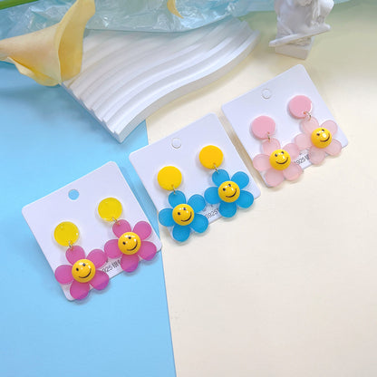 1 Pair Cute Smiley Face Flower Arylic Drop Earrings