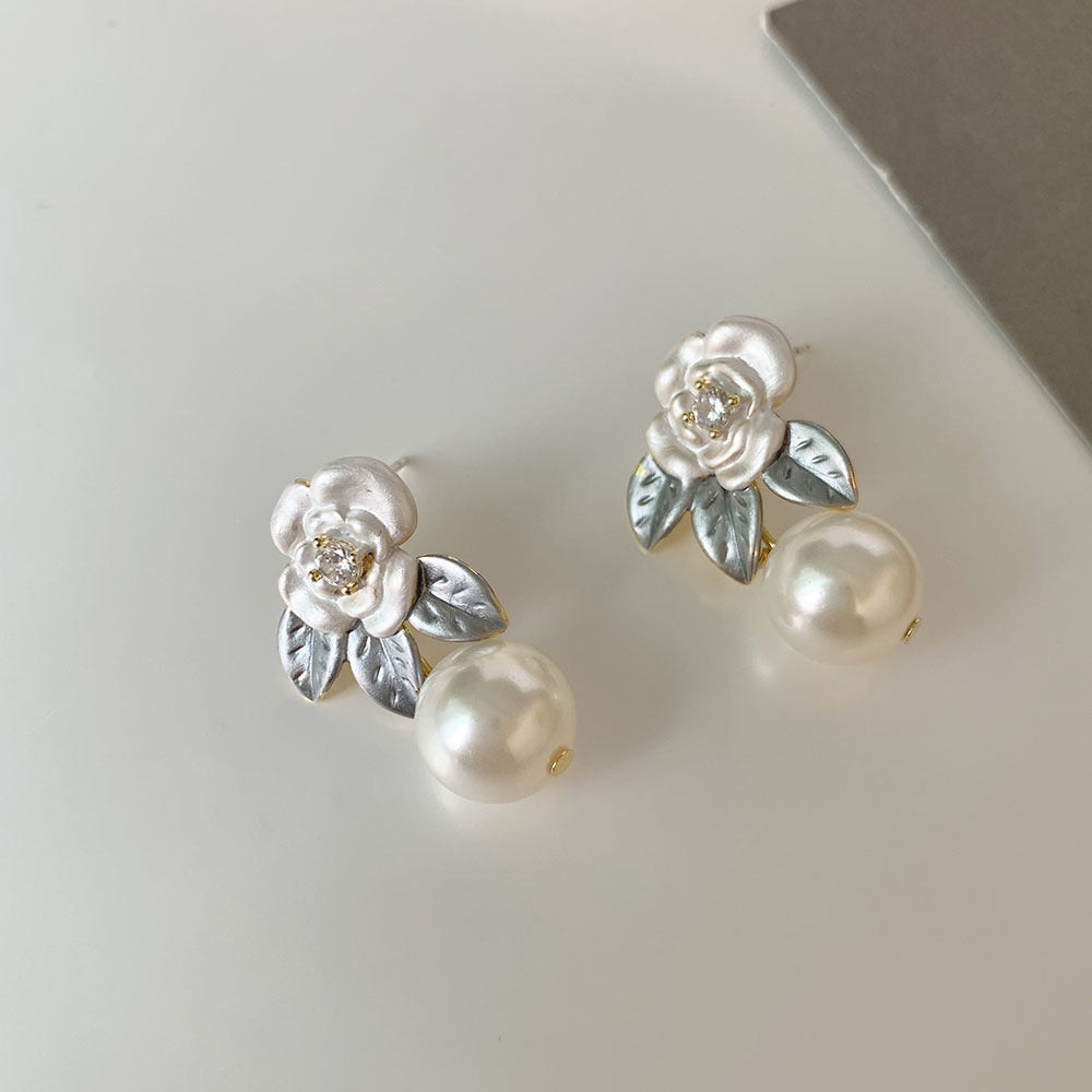 1 Pair Sweet Flower Enamel Plating Inlay Imitation Pearl Copper Zircon 14k Gold Plated Drop Earrings