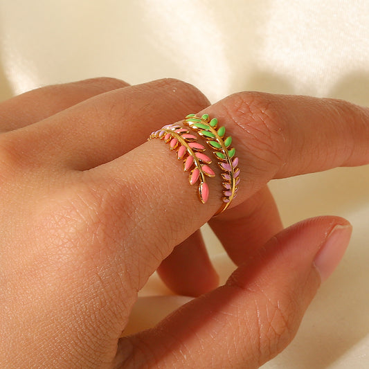 Fashion New Creative Leafy Branch-shaped 18k Gold Plated Stainless Steel Open Ring