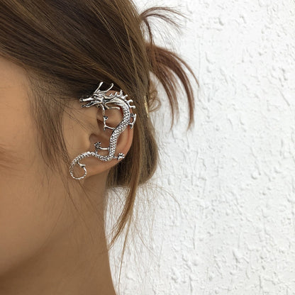 Retro Distressed Punk Style Chinese Dragon Ear Clip Creative Fashion Geometric Earrings