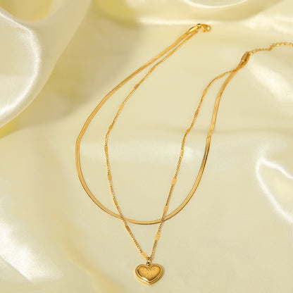 Ig Style Simple Style Heart Shape Stainless Steel Titanium Steel Plating Layered Necklaces 1 Piece