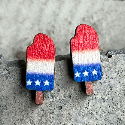 Original Design American Flag Wood Independence Day Women's Ear Studs