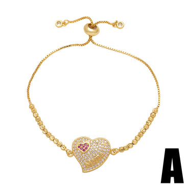 Copper Elegant Letter Heart Shape Inlay Zircon Bracelets