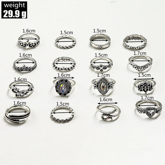 Wholesale Jewelry Retro Ladies Hollow Carved Snake Leaf Shape 16-piece Ring Gooddiy