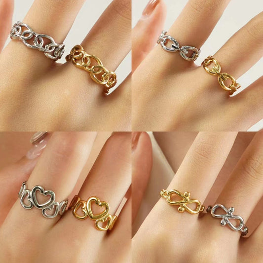 Vintage Style Oval Heart Shape Solid Color Stainless Steel Plating Open Rings