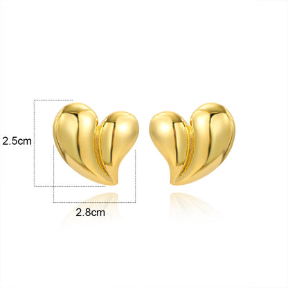 1 Pair Simple Style Heart Shape Plating Copper Gold Plated Ear Studs