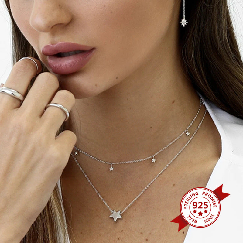 New Product S925 Silver Fashion Star Necklace Five-pointed Star Necklace Clavicle Chain