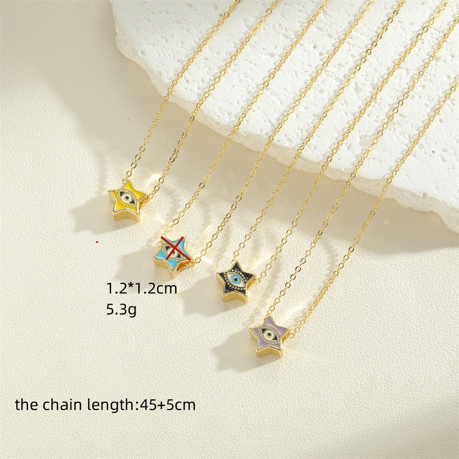 European and American hot-selling drip oil three-dimensional five-pointed star devil's eye pendant neck chainclavicle chain niche fashion necklace wholesale