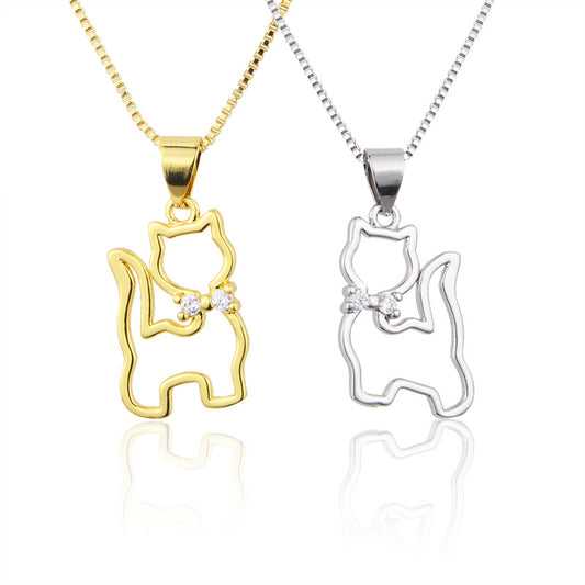 Wholesale Jewelry Simple Cat Shape Pendant Copper Inlaid Zirconium Necklace Gooddiy