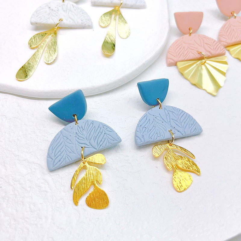 1 Pair Fashion Geometric Soft Clay Metal Patchwork Women's Drop Earrings