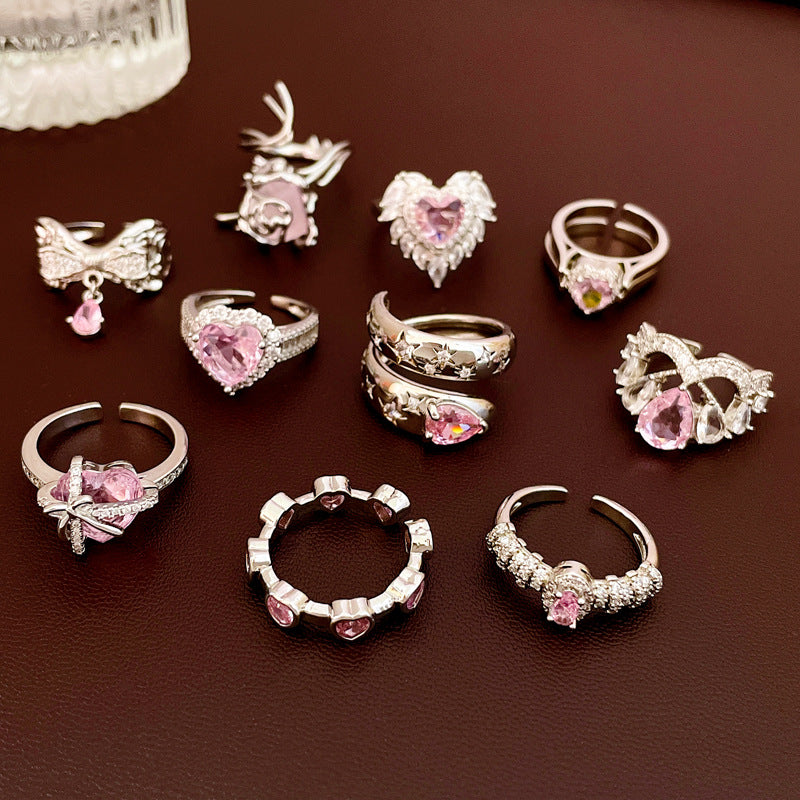 Sweet Leaves Heart Shape Crown Copper Inlay Zircon Rings