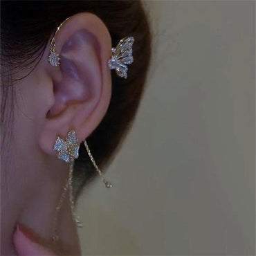 Fashion Tassel Butterfly Alloy Copper Rhinestone Women's Ear Clips