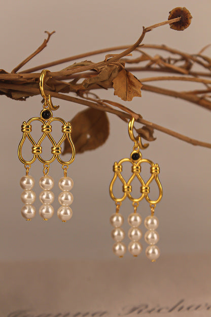 1 Pair Elegant Retro Geometric Plating Inlay Copper Artificial Pearls Drop Earrings