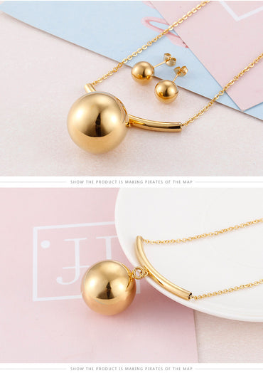 Kalen European And American Popular Stainless Ornament Round Beads Necklace And Earrings Suite Women's Fashion Simple Wholesale