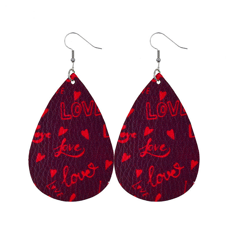 1 Pair Elegant Classic Style Water Droplets Heart Shape Pu Leather Drop Earrings