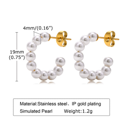 1 Pair Fashion C Shape Pearl Stainless Steel Ear Studs